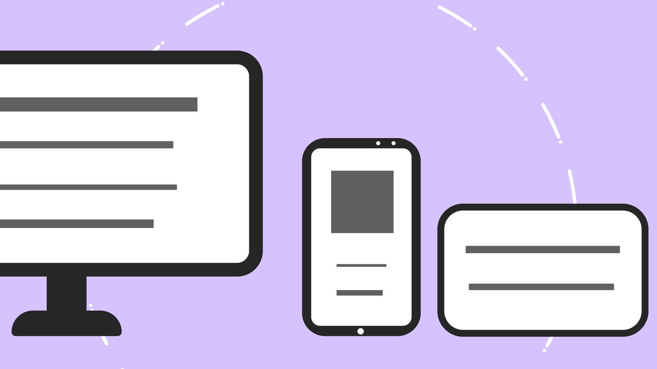 Icônes vectorielles montrant un téléphone moderne près d’un écran d’ordinateur et d’une carte bancaire, avec des lignes grises sur fond violet